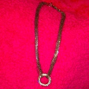 Beautiful 🤩 multi strand necklace vintage with crystal pendant circle,